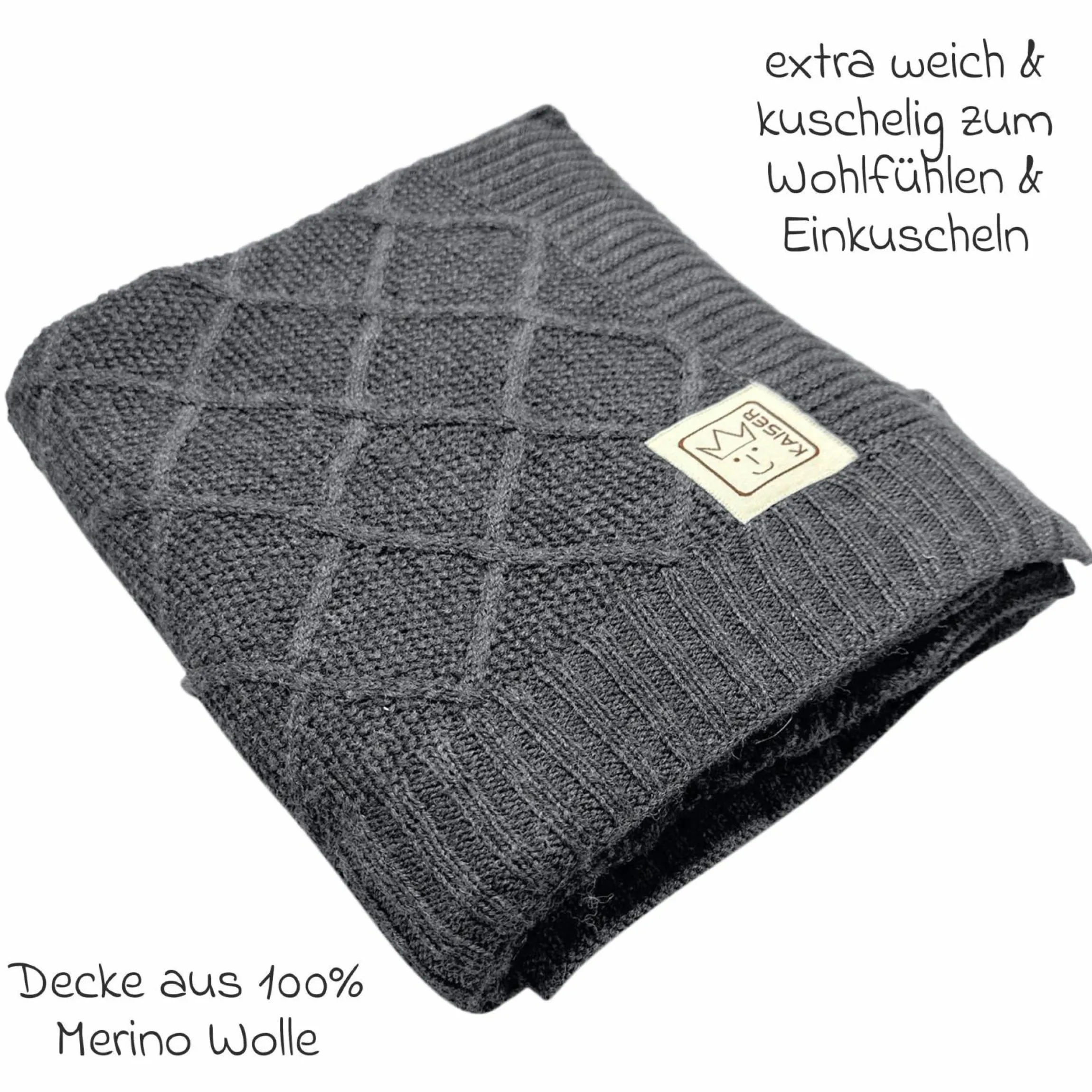 Babydecke Wool in Strickoptik aus 100% Merino Wolle 80 x 100 cm - Graphite