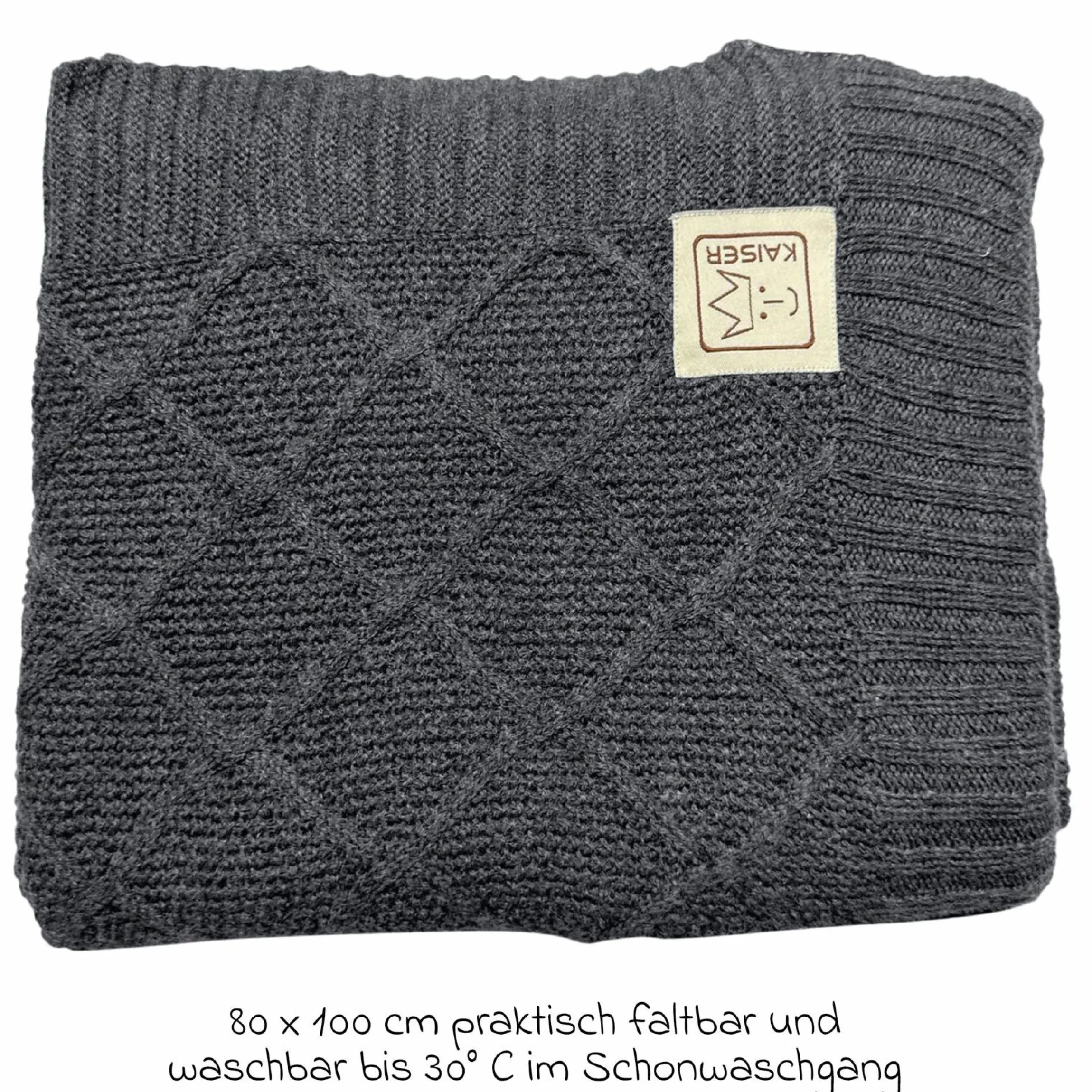 Babydecke Wool in Strickoptik aus 100% Merino Wolle 80 x 100 cm - Graphite