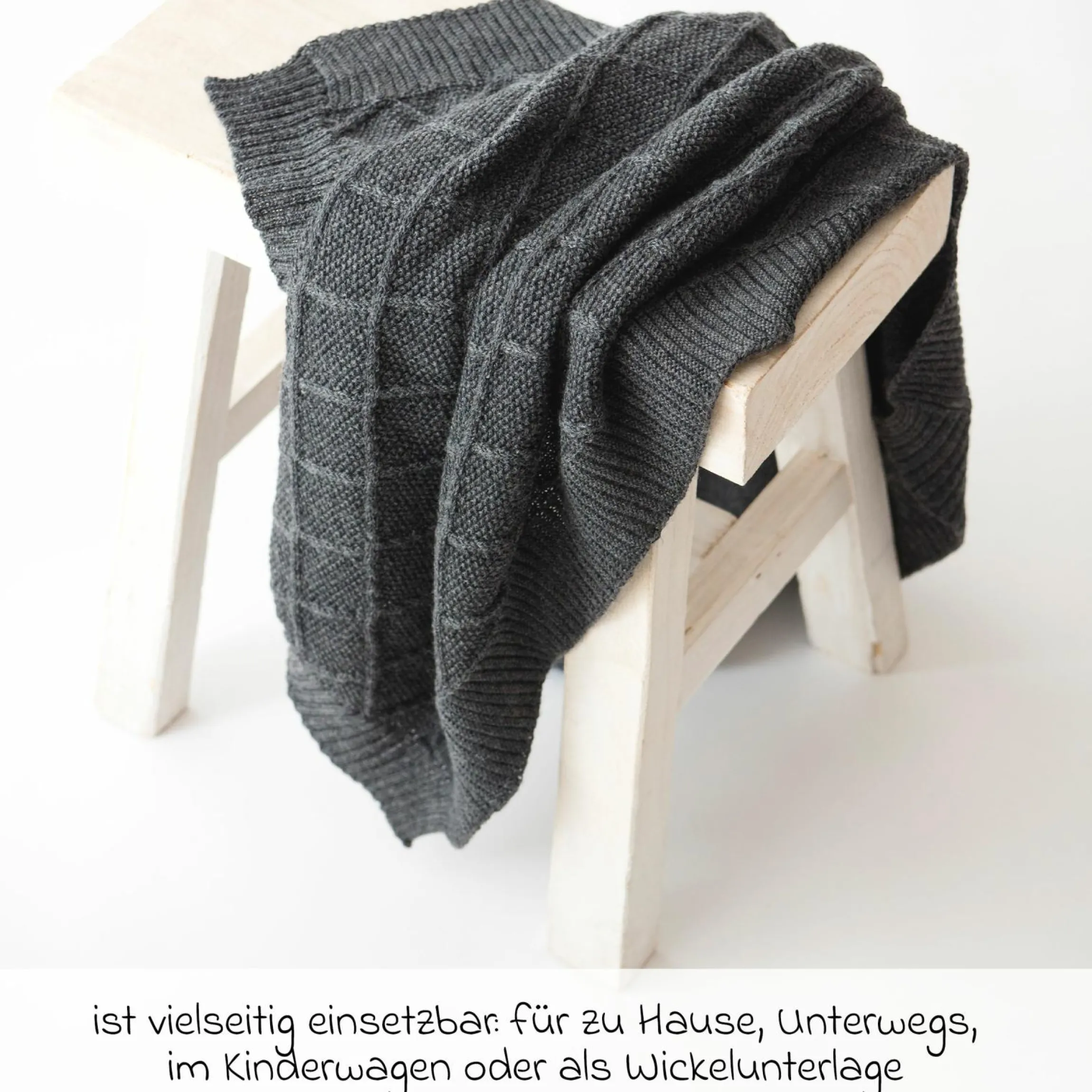 Babydecke Wool in Strickoptik aus 100% Merino Wolle 80 x 100 cm - Graphite