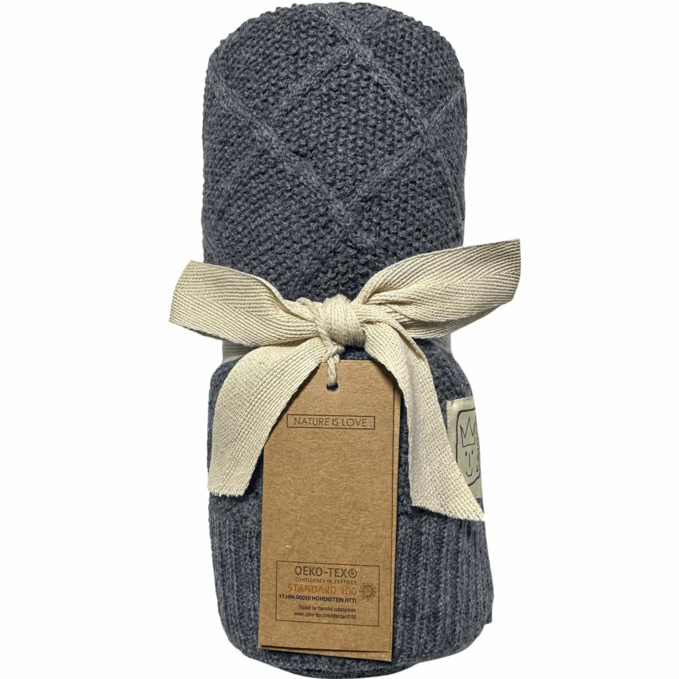 Babydecke Wool in Strickoptik aus 100% Merino Wolle 80 x 100 cm - Graphite