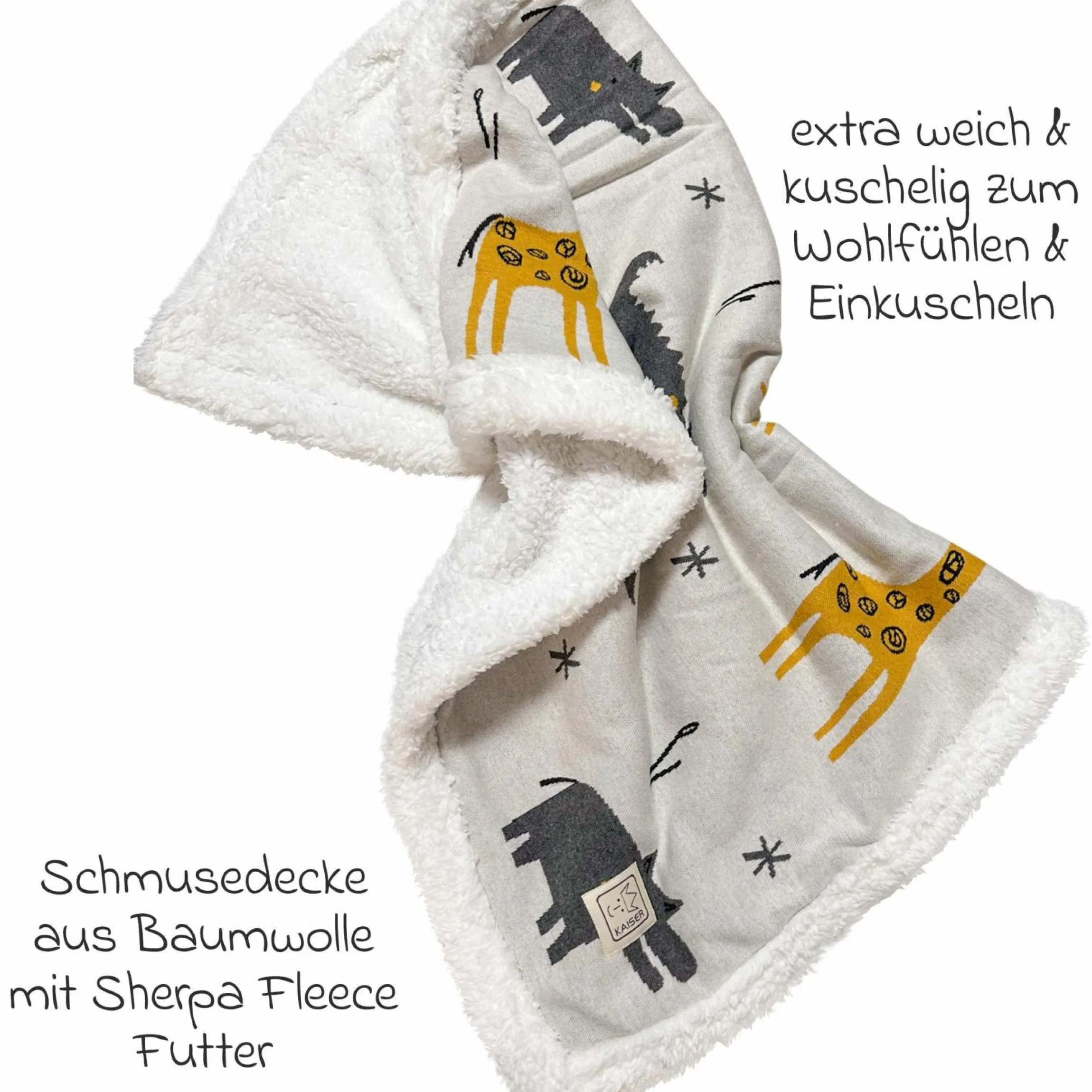 Babydecke Zoo Winter in Strickoptik mit kuschelweichem Teddyfleece 80 x 100 cm - Multi Colors
