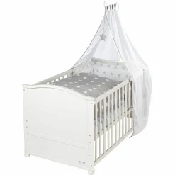 Baby-Komplett-Bett Lukas inkl. Bettwäsche, Himmel, Himmelstange, Nestchen & Matratze Weiß 70 x 140 cm - Little Stars