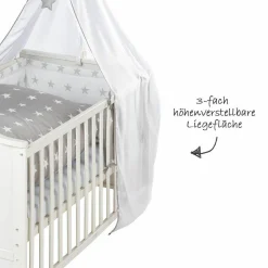 Baby-Komplett-Bett Lukas inkl. Bettwäsche, Himmel, Himmelstange, Nestchen & Matratze Weiß 70 x 140 cm - Little Stars