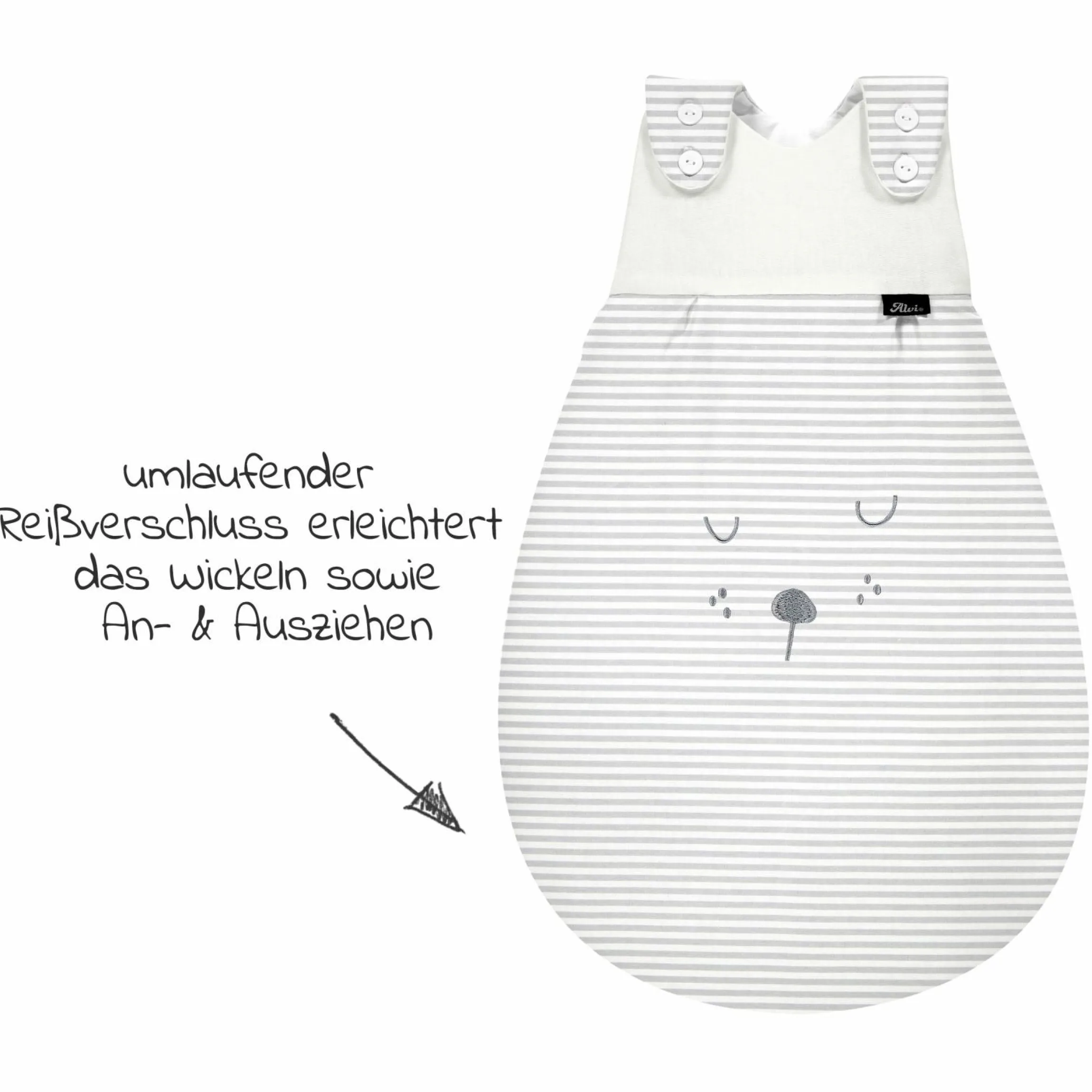 Baby-Mäxchen Außensack - Faces Stripes - Grey - Gr. 56/62