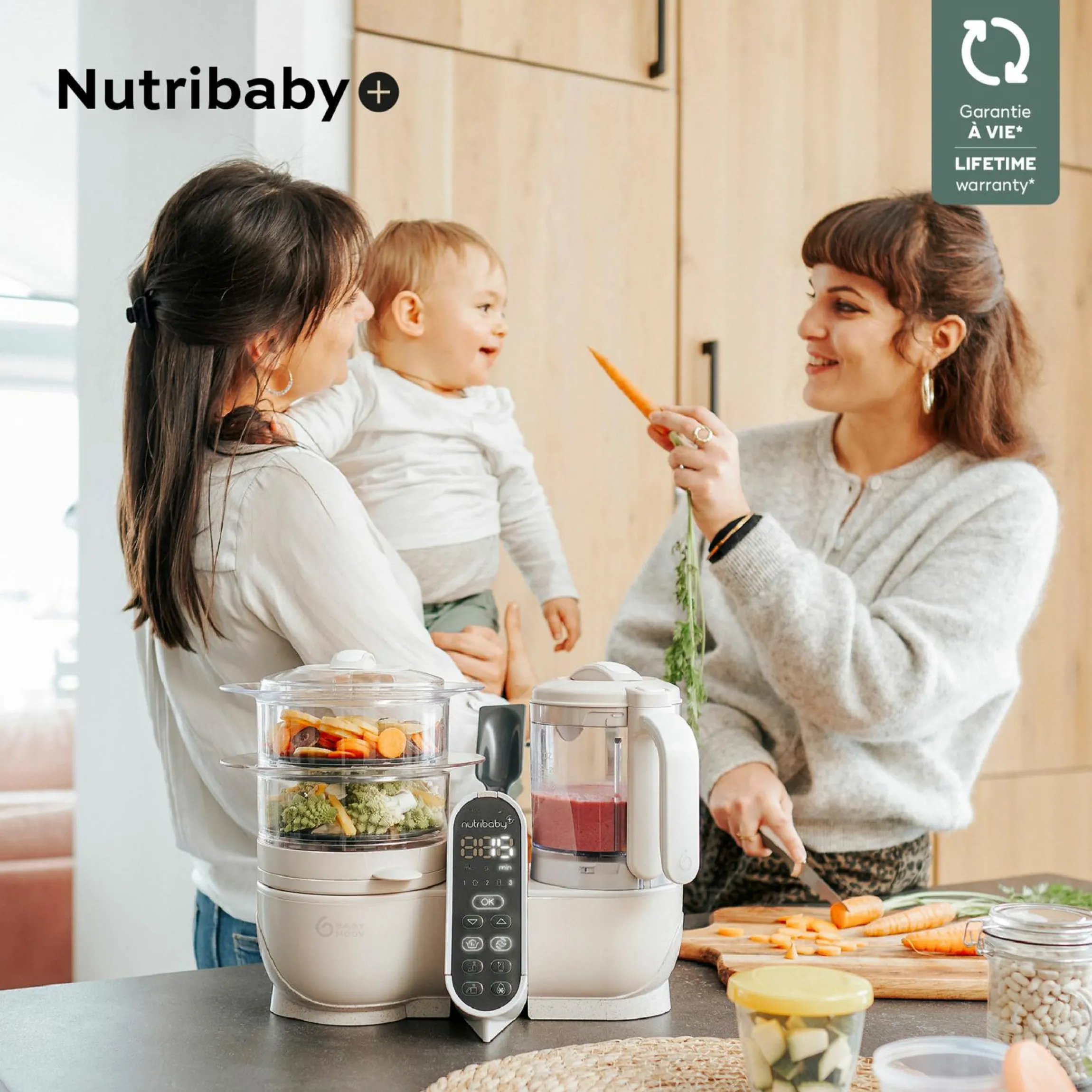 Babynahrungszubereiter Nutribaby Plus - schonendes Dampfgaren, Mixen, Sterilisieren, Aufwärmen & Auftauen - Mineral Beige