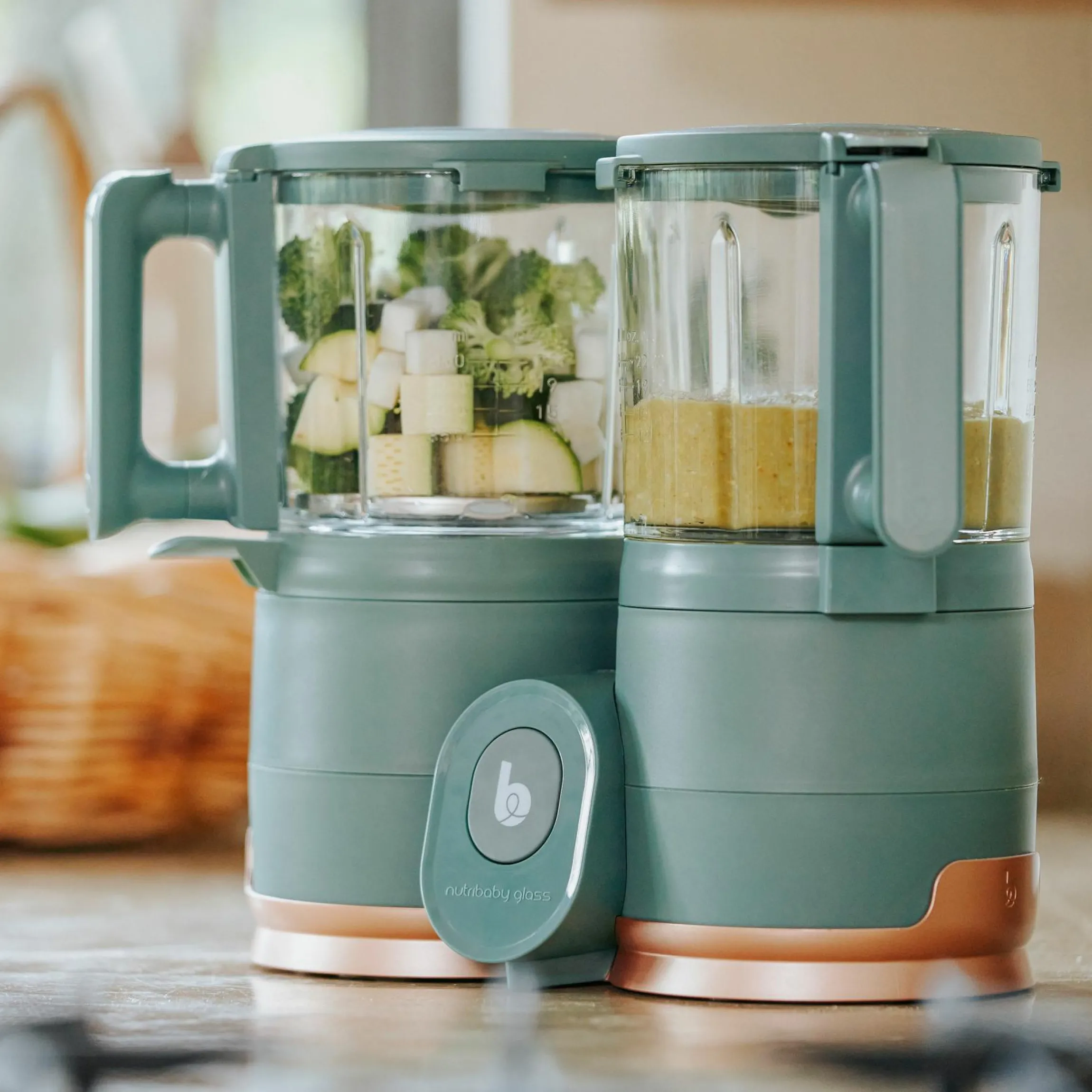 Babynahrungszubereiter Nutribaby Glas - schonendes Dampfgaren, Mixen, Sterilisieren, Aufwärmen & Auftauen - Green Forest
