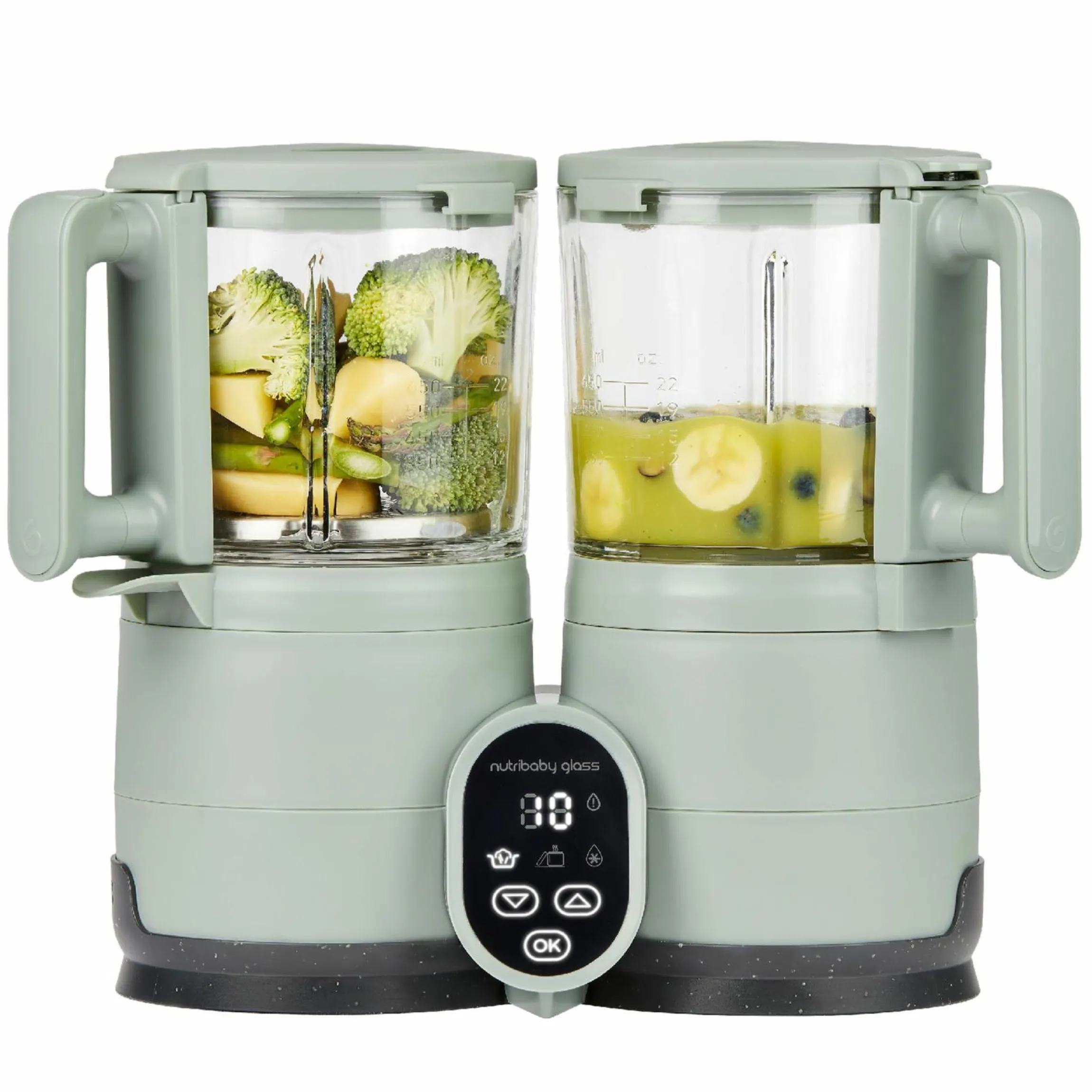 Babynahrungszubereiter Nutribaby Glass - schonendes Dampfgaren, Mixen, Sterilisieren, Aufwärmen & Auftauen - Green Celadon