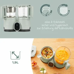 Babynahrungszubereiter Nutribaby Glass - schonendes Dampfgaren, Mixen, Sterilisieren, Aufwärmen & Auftauen - Green Celadon