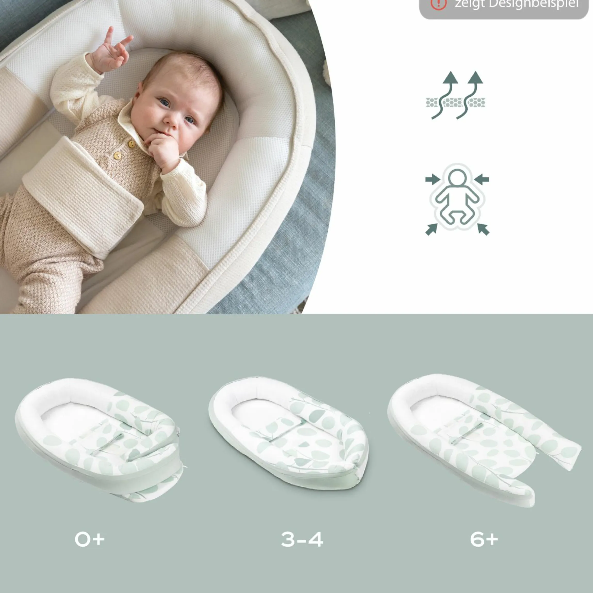 Babynest Cocoon mit Bauchgurt - Tetra Green