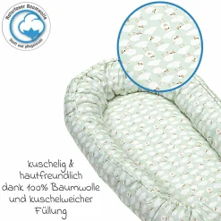 BabyNest das Original idealer Schlafplatz für zuhause und unterwegs - Sheep - Matcha - Kollektion 2024