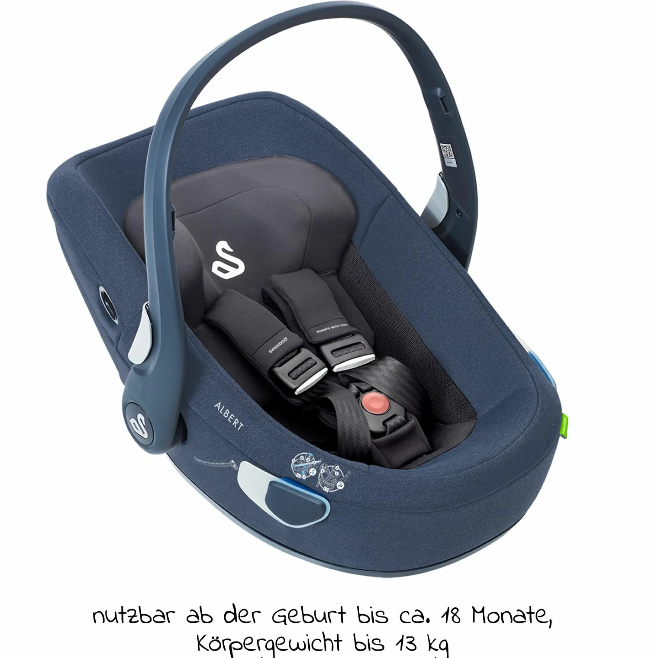 Babyschale Albert i-Size 1.2 ab Geburt - 18 Monate (40 cm - 85 cm, bis 13 kg) inkl. Neugeboreneneinlage, Sonnenverdeck & verstellbare Kopfstütze - Blueberry