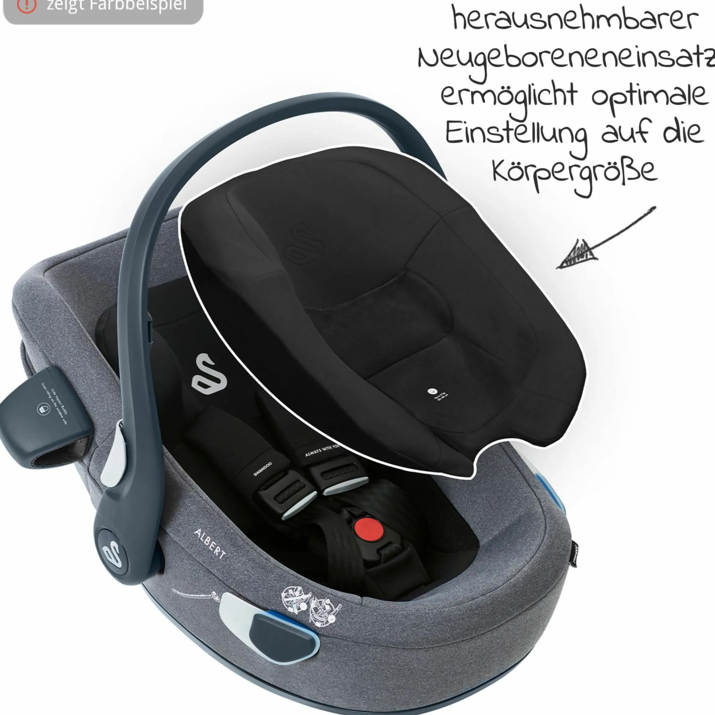 Babyschale Albert i-Size 1.2 ab Geburt - 18 Monate (40 cm - 85 cm, bis 13 kg) inkl. Neugeboreneneinlage, Sonnenverdeck & verstellbare Kopfstütze - Blueberry
