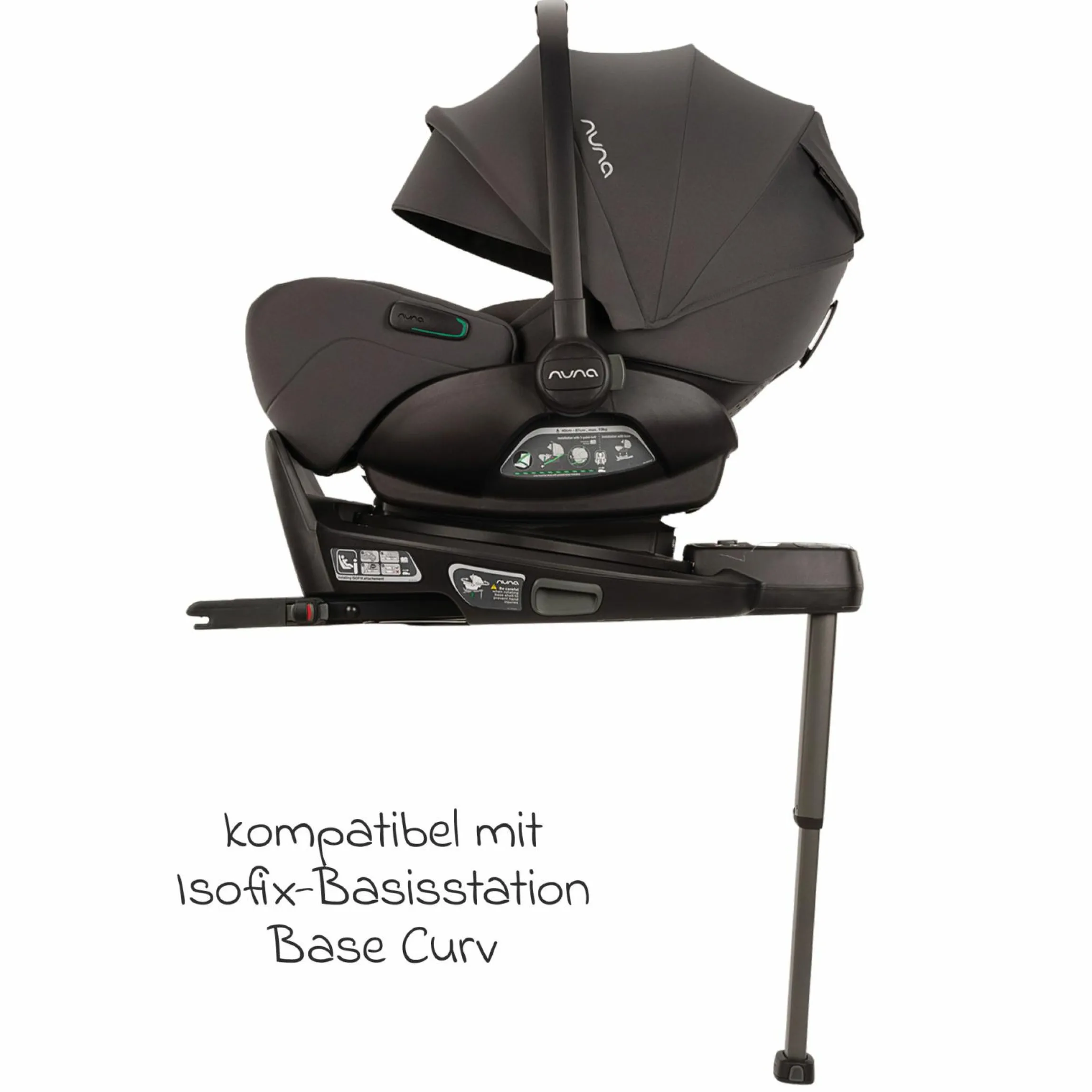 Babyschale ARRA flex i-Size inkl. Base Curv ab Geburt bis 13 kg (40 cm - 87 cm) Liegeposition 157° , Sitzverkleinerer, Sonnenverdeck, Polsterschutz, Spieltier - Thunder