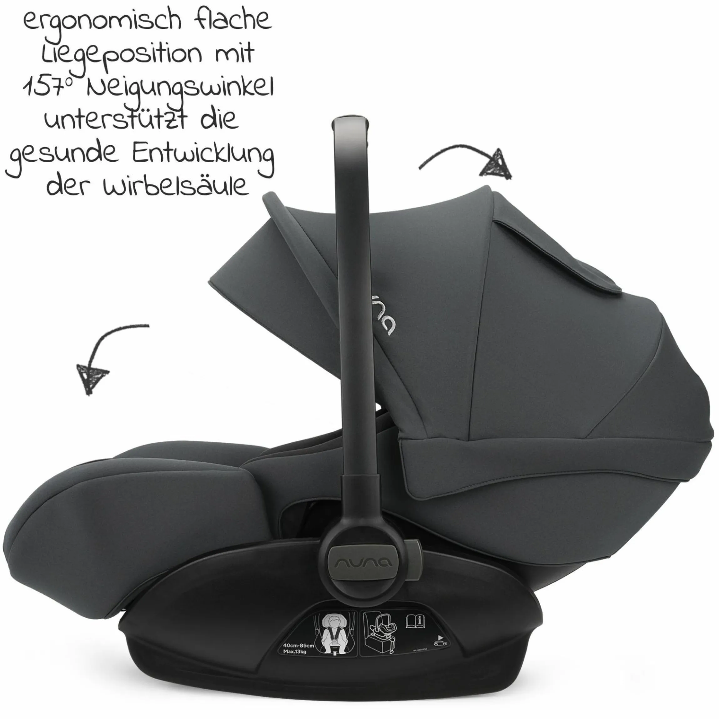 Babyschale ARRA next inkl. Base next ab Geburt bis 13 kg (40 cm - 85 cm) inkl. Sitzverkleinerer, Sonnenverdeck, Polsterschutz, Spieltier nur 3,5 kg - Ocean