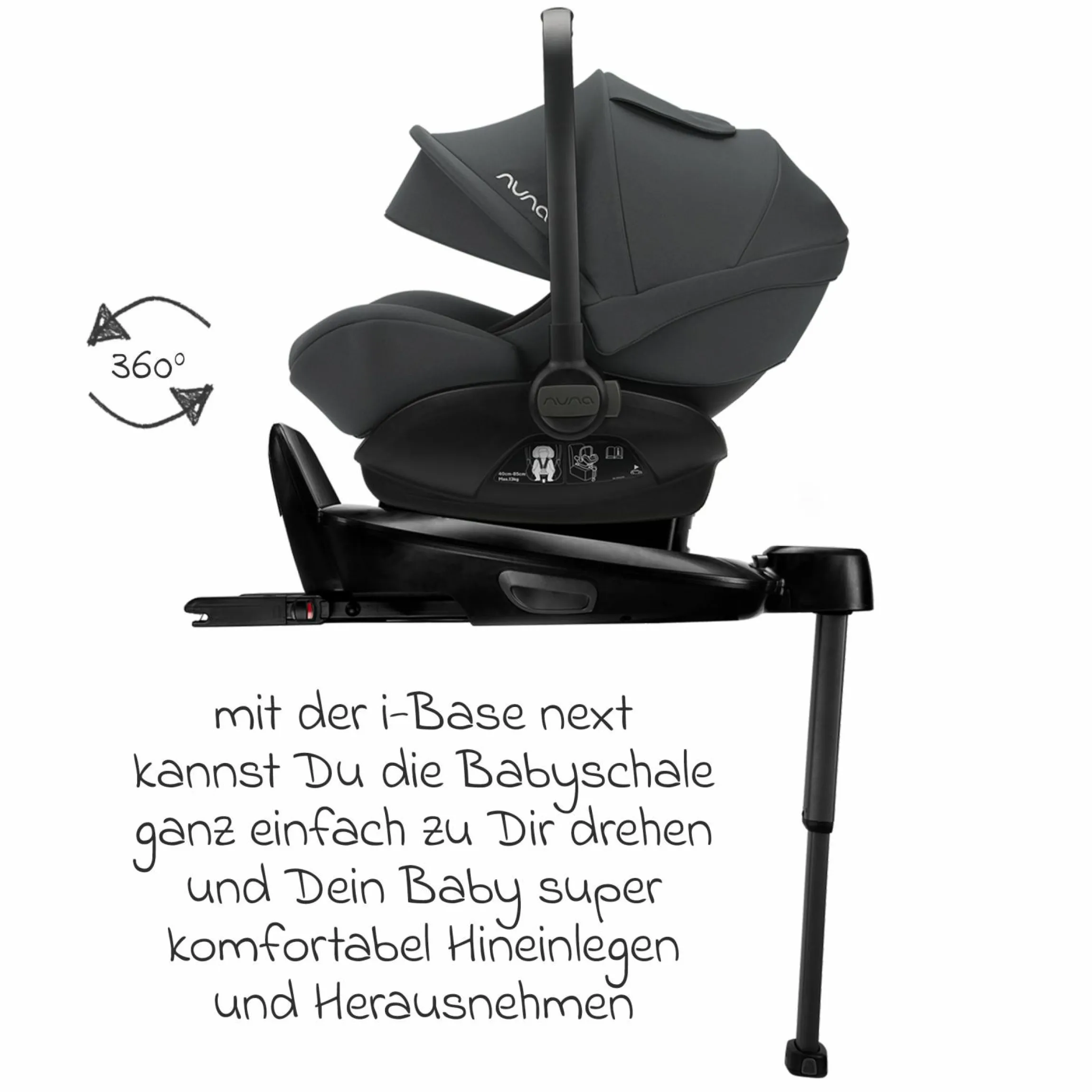 Babyschale ARRA next inkl. Base next ab Geburt bis 13 kg (40 cm - 85 cm) inkl. Sitzverkleinerer, Sonnenverdeck, Polsterschutz, Spieltier nur 3,5 kg - Ocean