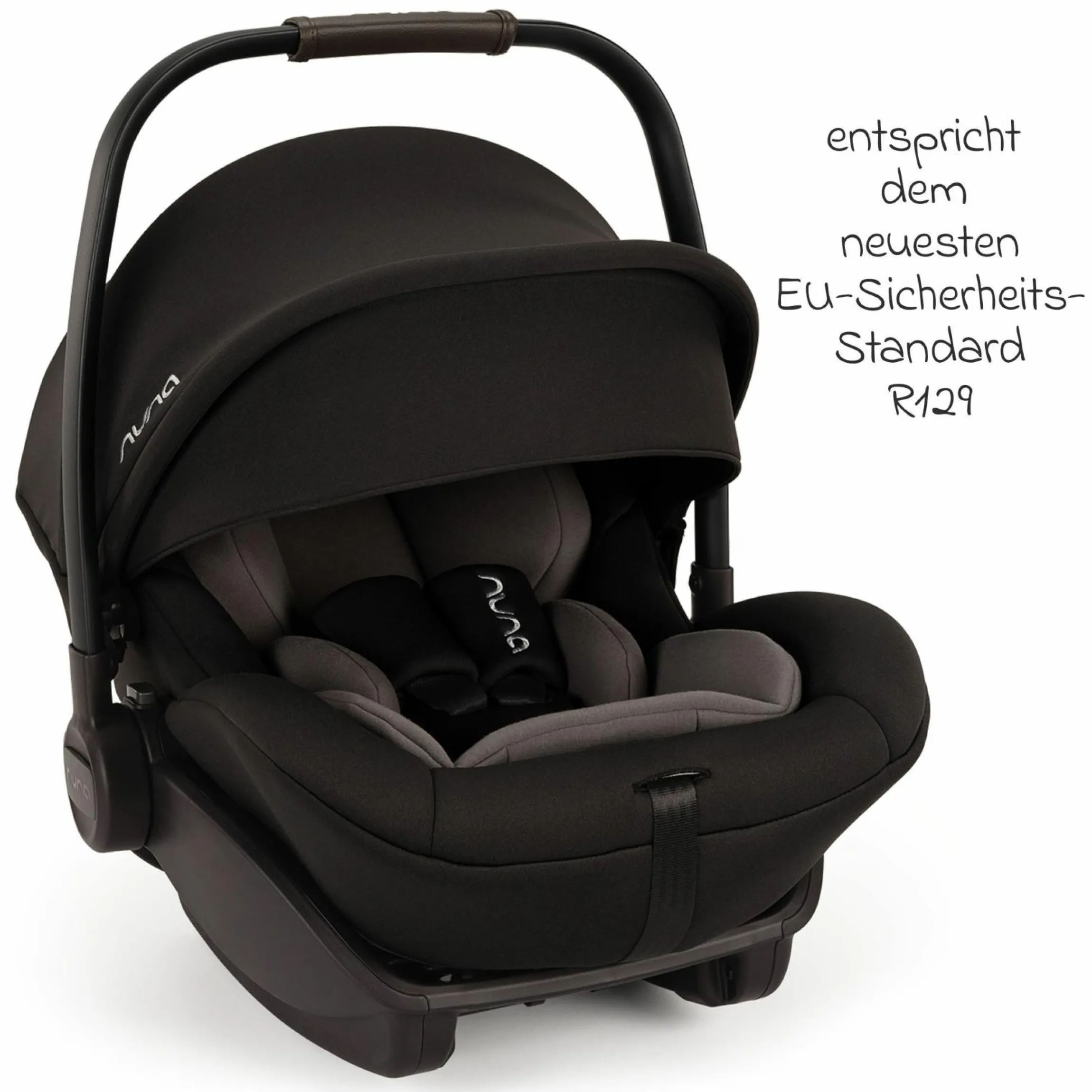 Babyschale ARRA next inkl. Base next ab Geburt bis 13 kg (40 cm - 85 cm) inkl. Sitzverkleinerer, Sonnenverdeck, Polsterschutz, Spieltier nur 3,5 kg - Caviar