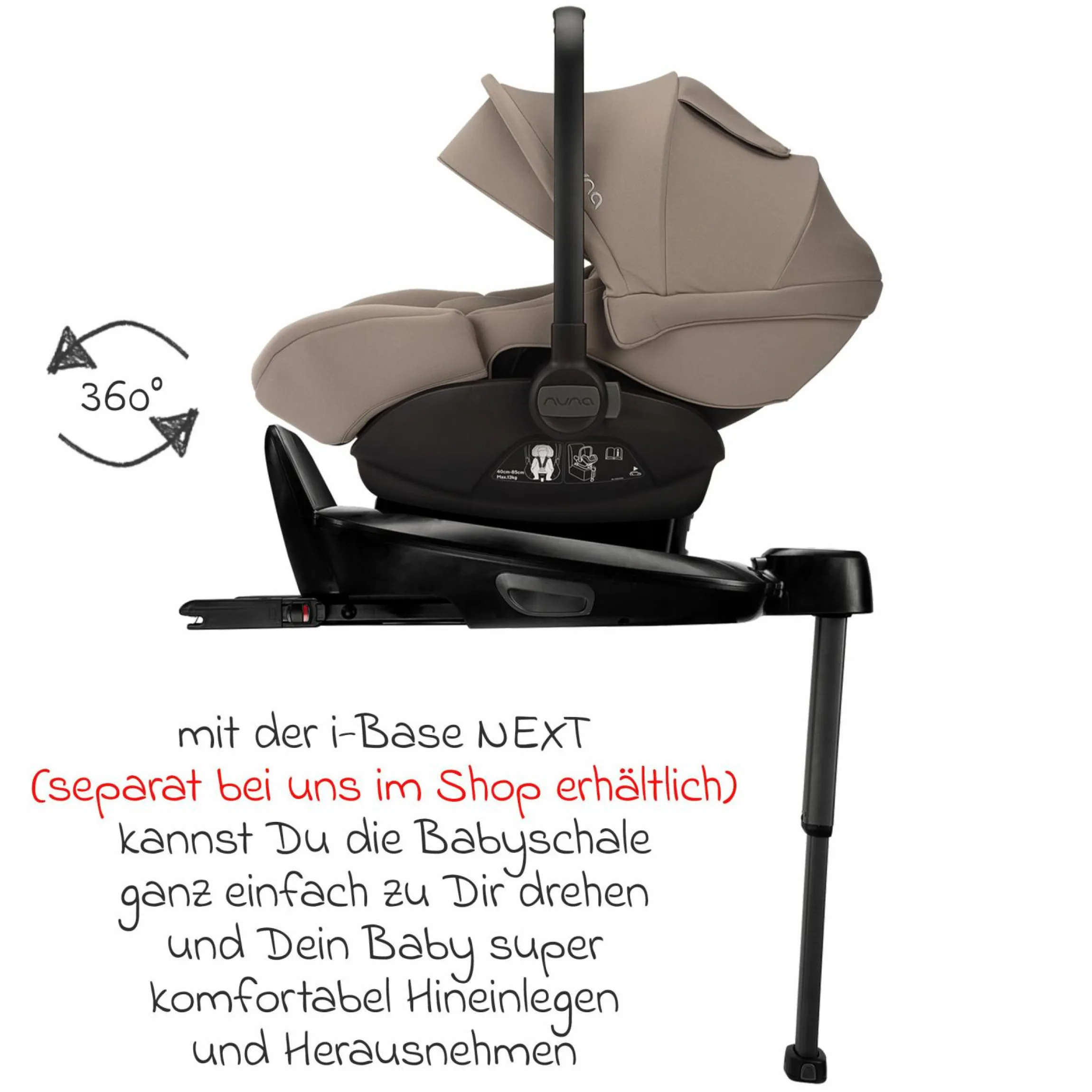 Babyschale ARRA next i-Size ab Geburt bis 13 kg (40 cm - 85 cm) Liegeposition 157° inkl. Sitzverkleinerer & Sonnenverdeck nur 3,5 kg - Cedar