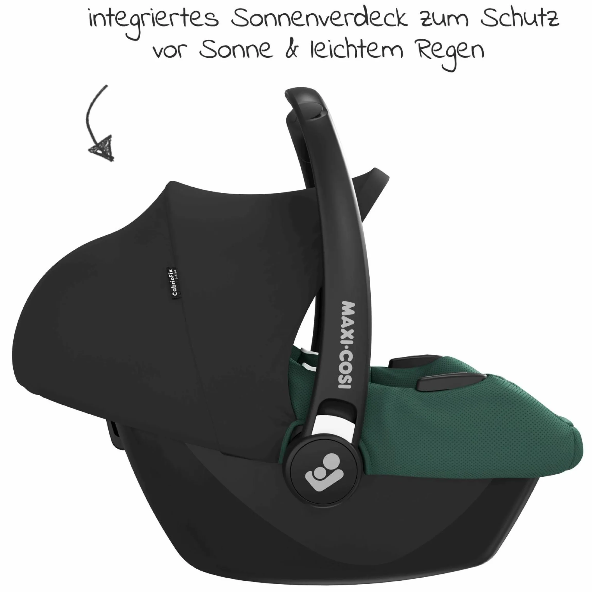 Babyschale CabrioFix i-Size ab Geburt - 12 Monate (40-75 cm) & Sitzverkleinerer, Sonnenverdeck - Essential Green - Kollektion 2025