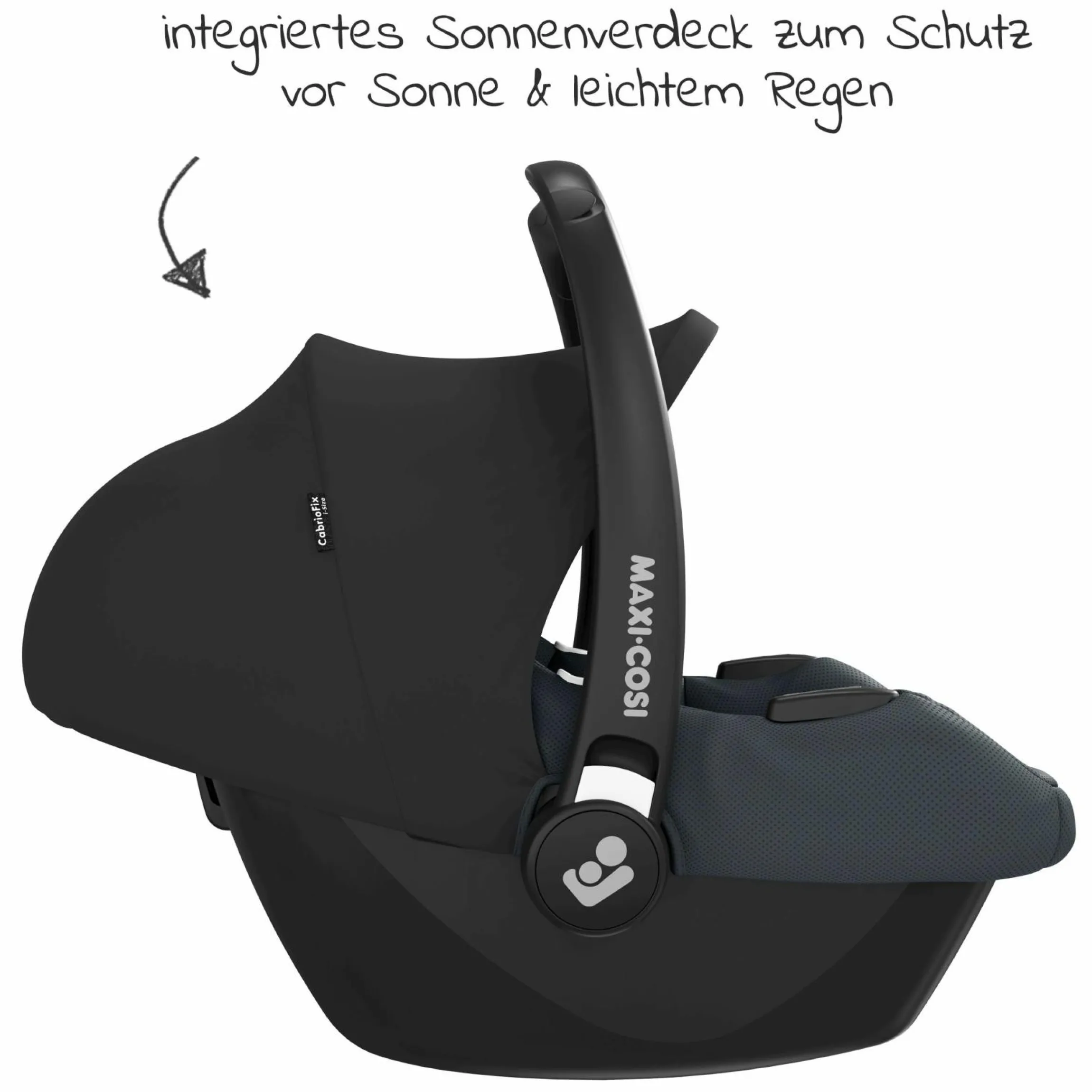 Babyschale CabrioFix i-Size ab Geburt - 12 Monate (40-75 cm) & Sitzverkleinerer, Sonnenverdeck inkl. Einschlagedecke Pusteblume - Essential Graphite - Kollektion 2025