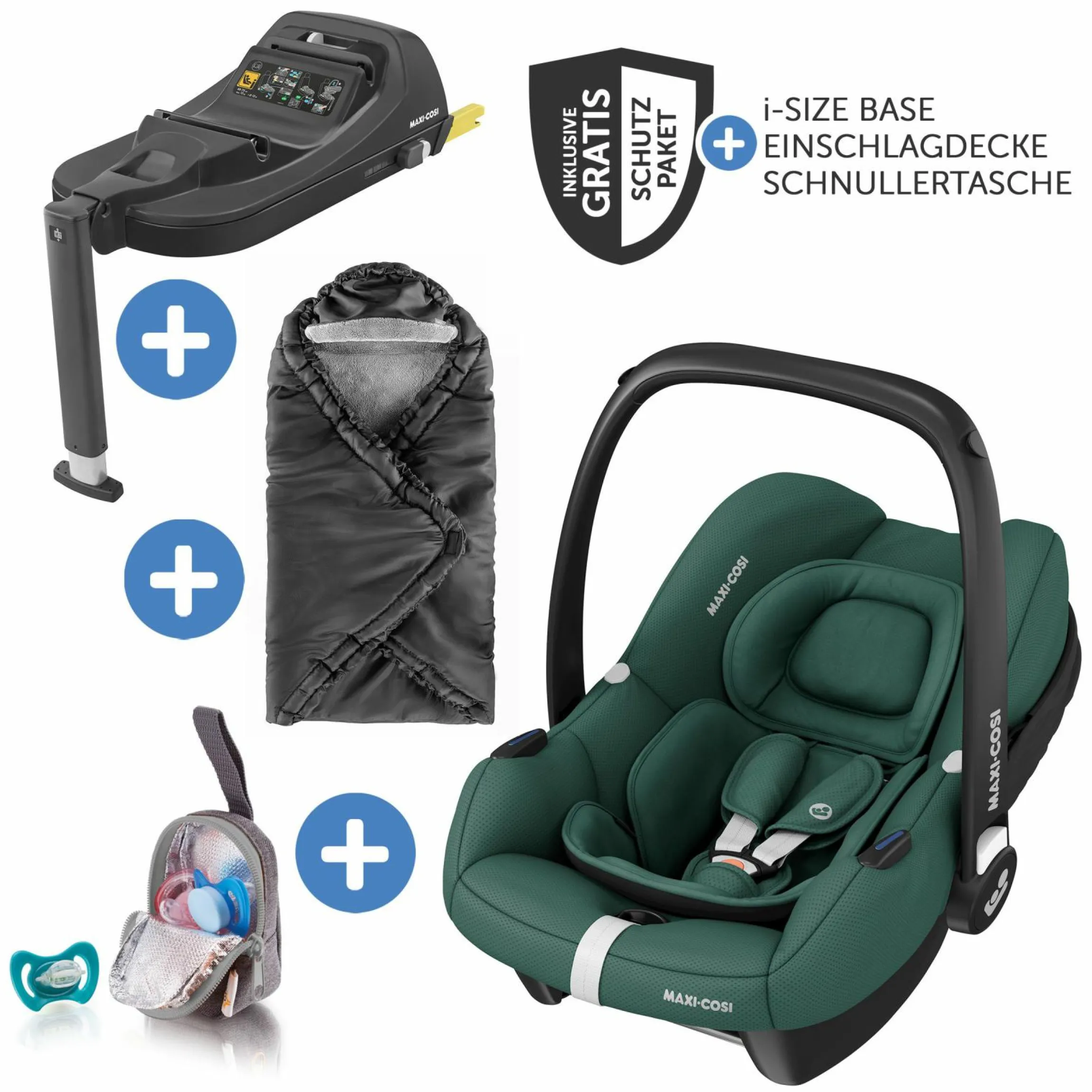 Babyschale CabrioFix i-Size ab Geburt-12 Monate (40-75 cm) i-Size Base, Einschlagdecke & Schnullerbox - Essential Green - Kollektion 2025