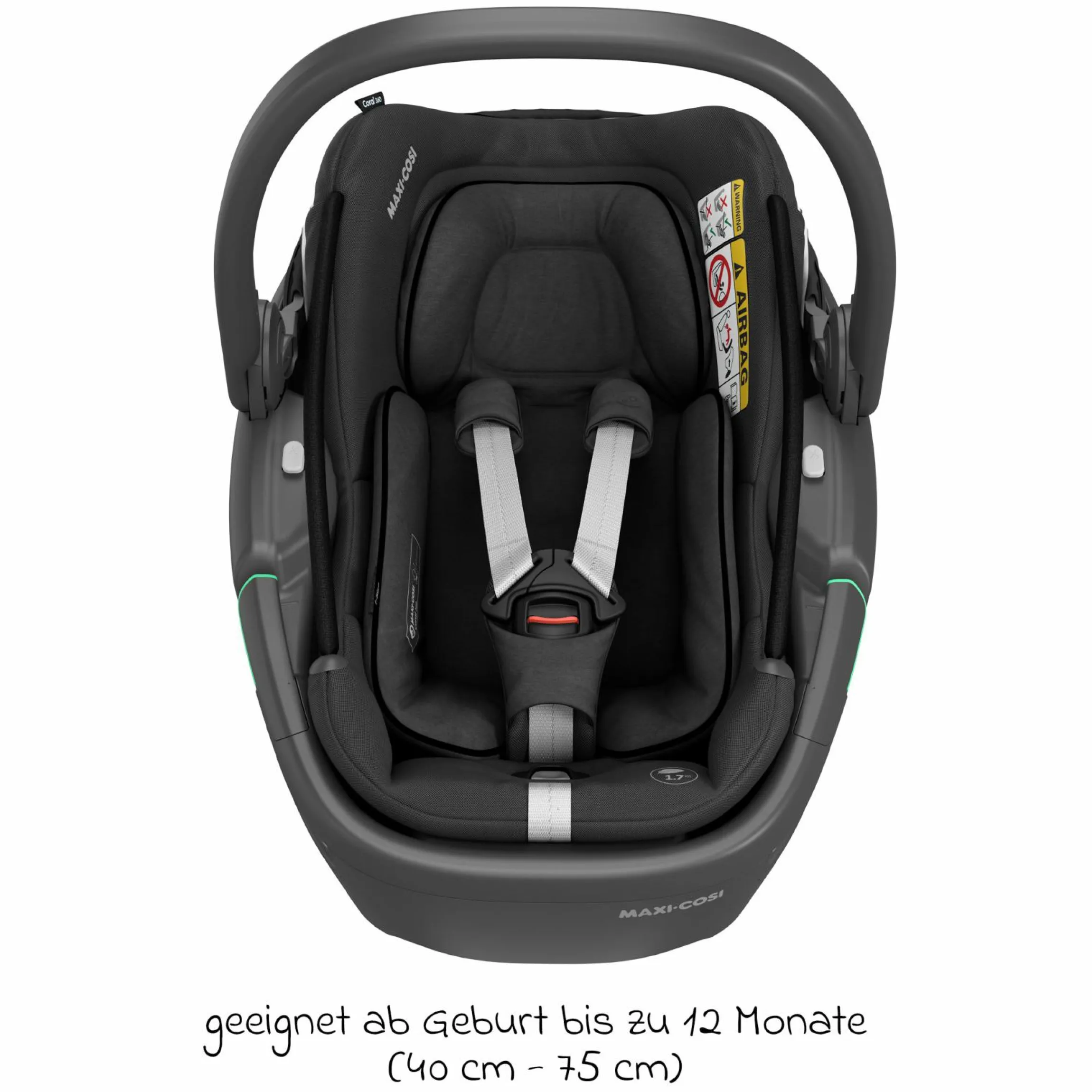 Babyschale Coral 360 i-Size ab Geburt bis 12 kg (40 cm - 75 cm) mit Soft Carrier & Sonnenverdeck - Essential Black