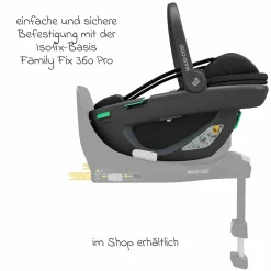 Babyschale Coral 360 i-Size ab Geburt bis 12 kg (40 cm - 75 cm) mit Soft Carrier & Sonnenverdeck - Essential Black