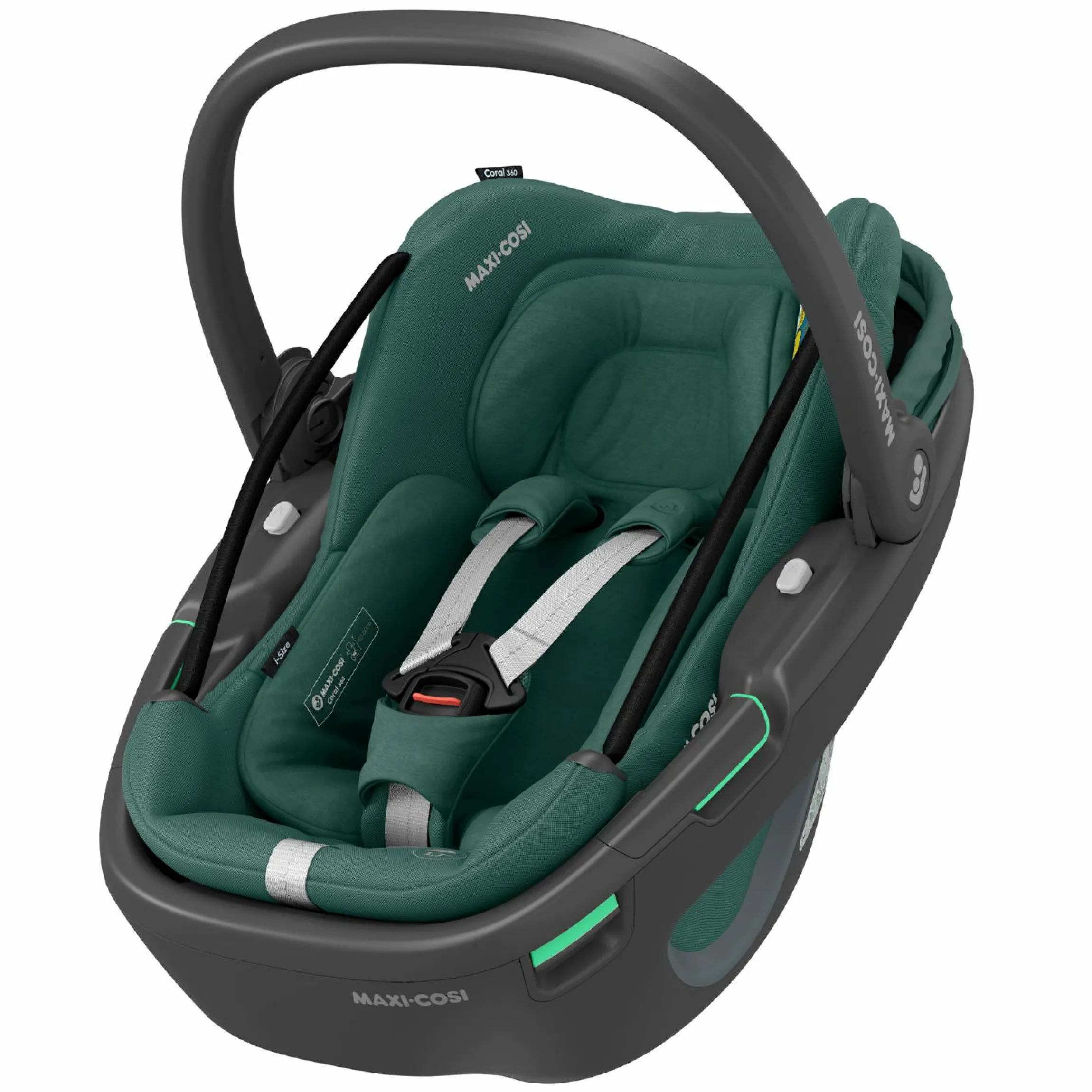 Babyschale Coral 360 i-Size ab Geburt bis 12 kg (40 cm - 75 cm) mit Soft Carrier & Sonnenverdeck - Essential Green
