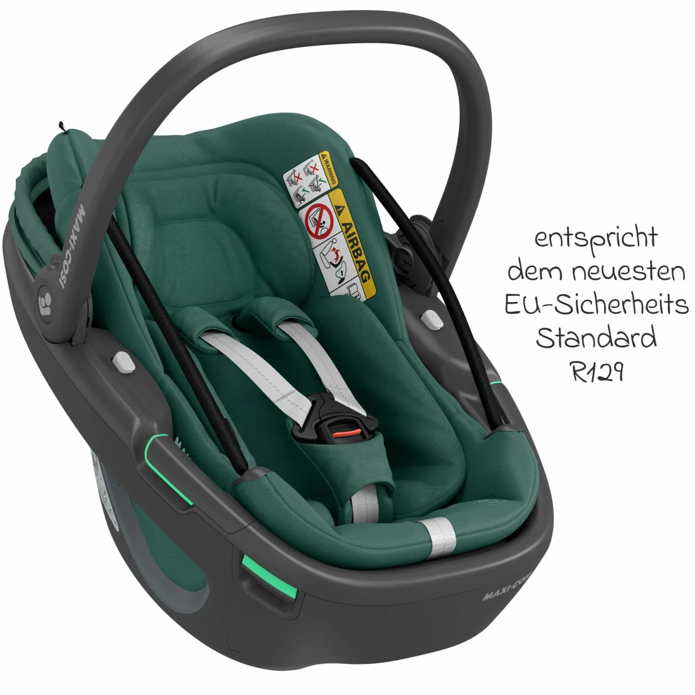 Babyschale Coral 360 i-Size ab Geburt bis 12 kg (40 cm - 75 cm) mit Soft Carrier & Sonnenverdeck - Essential Green