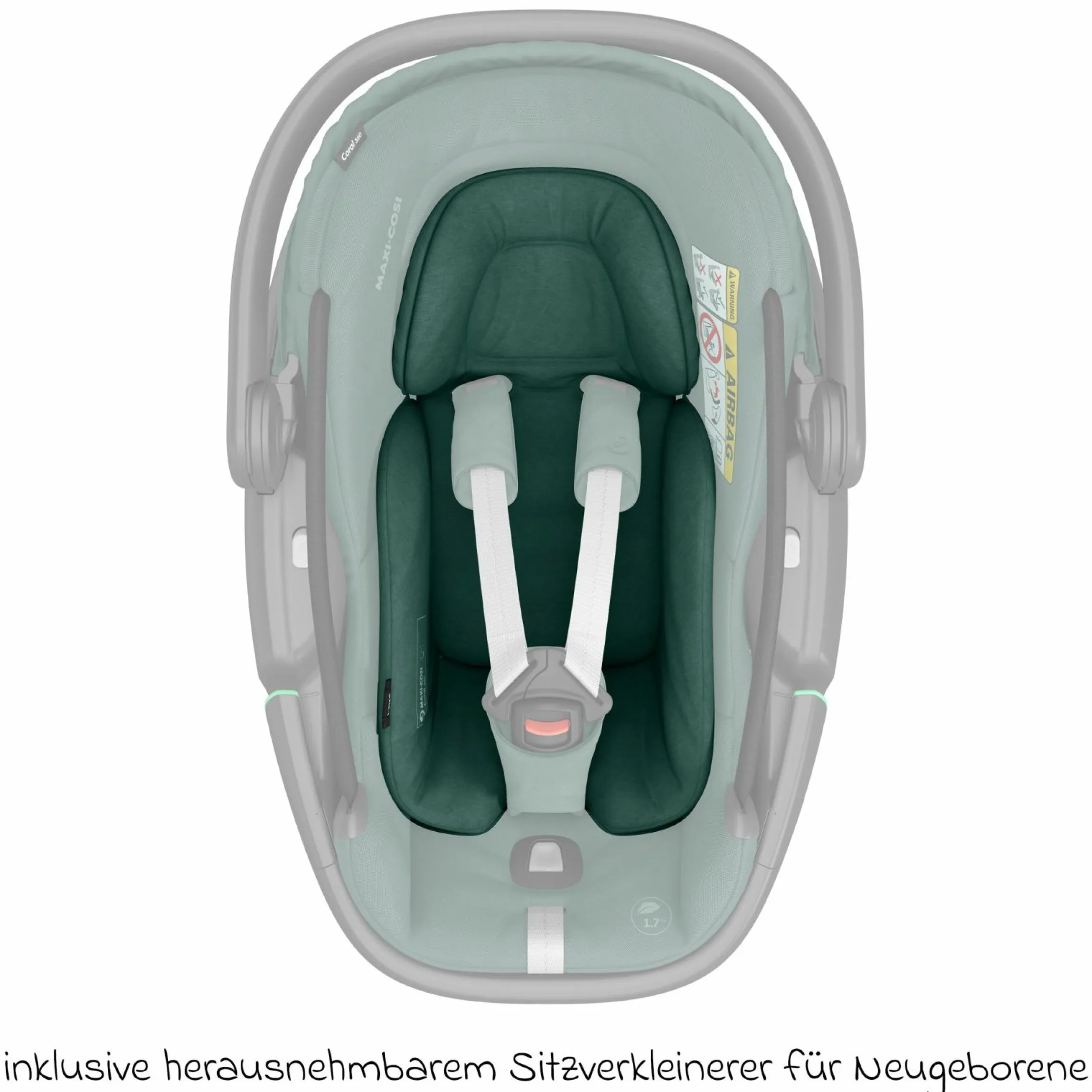 Babyschale Coral 360 i-Size ab Geburt bis 12 kg (40 cm - 75 cm) mit Soft Carrier & Sonnenverdeck - Essential Green