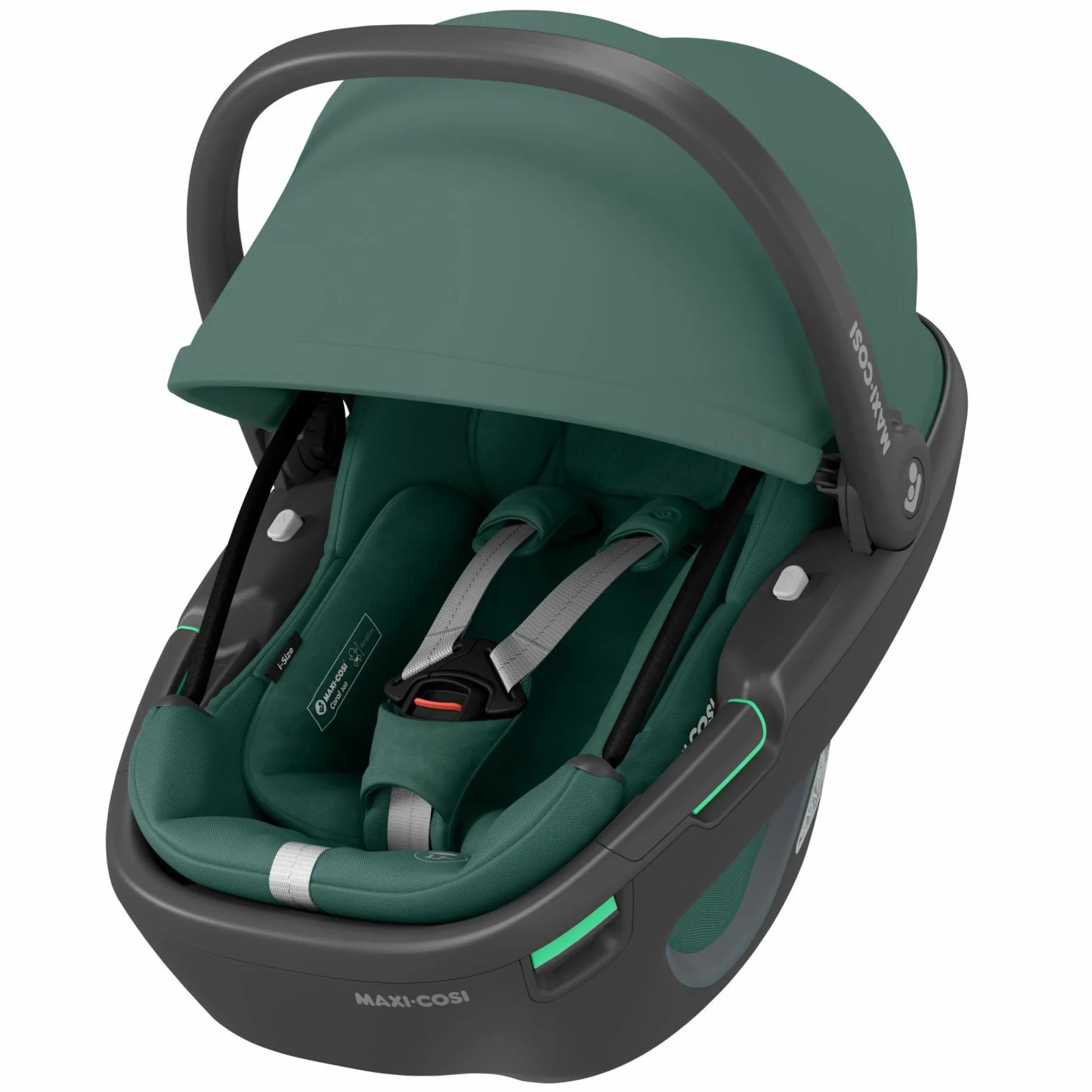 Babyschale Coral 360 i-Size ab Geburt bis 12 kg (40 cm - 75 cm) mit Soft Carrier & Sonnenverdeck - Essential Green
