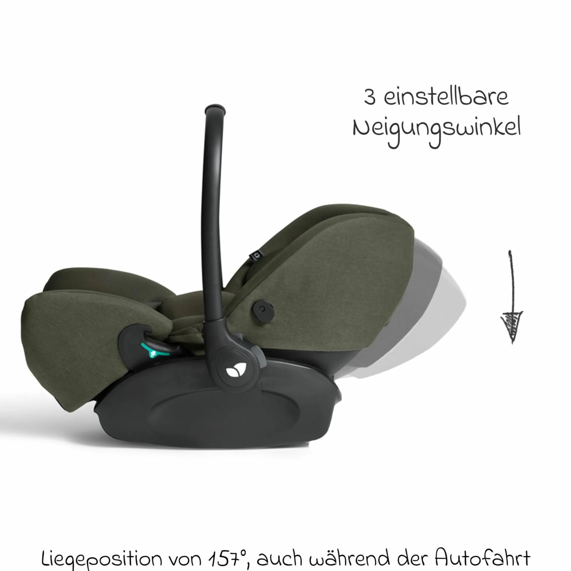 Babyschale I-Level Pro i-Size mit Isofix-Basisstation ab Geburt - 13 kg (40 cm -87 cm) mit Liegefunktuion, Sitzverkleinerer, Sonnenverdeck & Polsterschutz - Signature - Evergreen