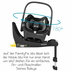Babyschale Pebble 360 i-Size drehbar ab Geburt - 15 Monate (40 cm - 83 cm) ClimaFlow, Easy-in Gurtsystem & G-Cell Seitenaufpralltechnologie - Essential Black - Kollektion 2025