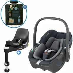 Babyschale Pebble 360 i-Size drehbar ab Geburt - 15 Monate (40 cm - 83 cm) inkl. Isofix-Basis FamilyFix 360 & Rückenlehnenschutz - Essential Graphite