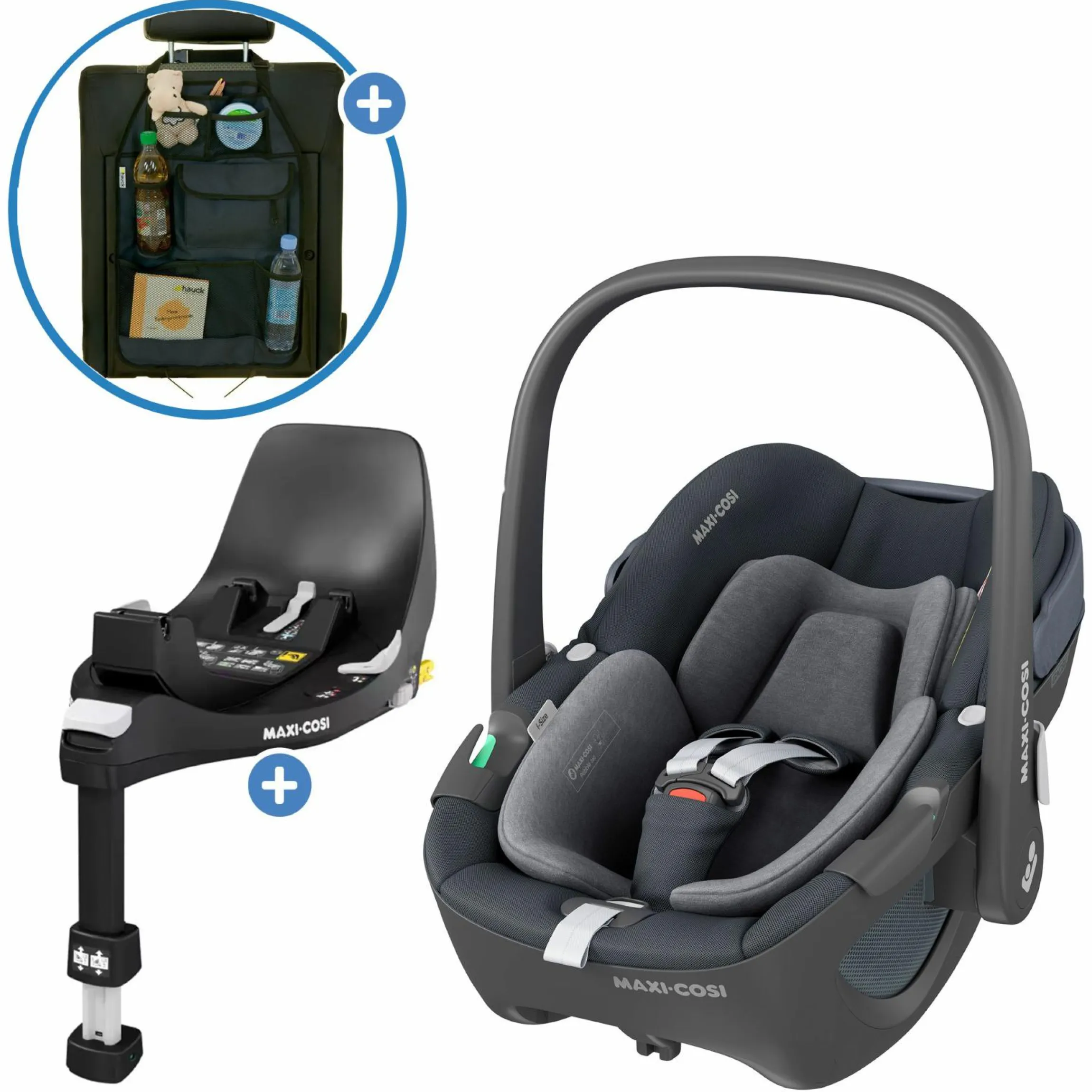 Babyschale Pebble 360 i-Size drehbar ab Geburt - 15 Monate (40 cm - 83 cm) inkl. Isofix-Basis FamilyFix 360 & Rückenlehnenschutz - Essential Graphite