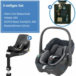 Babyschale Pebble 360 i-Size drehbar ab Geburt - 15 Monate (40 cm - 83 cm) inkl. Isofix-Basis FamilyFix 360 & Rückenlehnenschutz - Essential Graphite