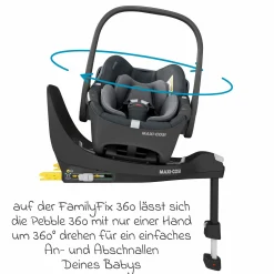 Babyschale Pebble 360 i-Size drehbar ab Geburt - 15 Monate (40 cm - 83 cm) inkl. Isofix-Basis FamilyFix 360 & Rückenlehnenschutz - Essential Graphite
