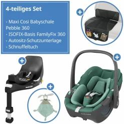 Babyschale Pebble 360 i-Size drehbar ab Geburt - 15 Monate (40 cm - 83 cm) inkl. Isofix-Basis FamilyFix 360, Schutzunterlage & Schmusetuch - Essential Green - Kollektion 2025