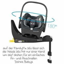 Babyschale Pebble 360 i-Size drehbar ab Geburt - 15 Monate (40 cm - 83 cm) ClimaFlow, Easy-in Gurtsystem & G-Cell Seitenaufpralltechnologie - Essential Graphite - Kollektion 2025