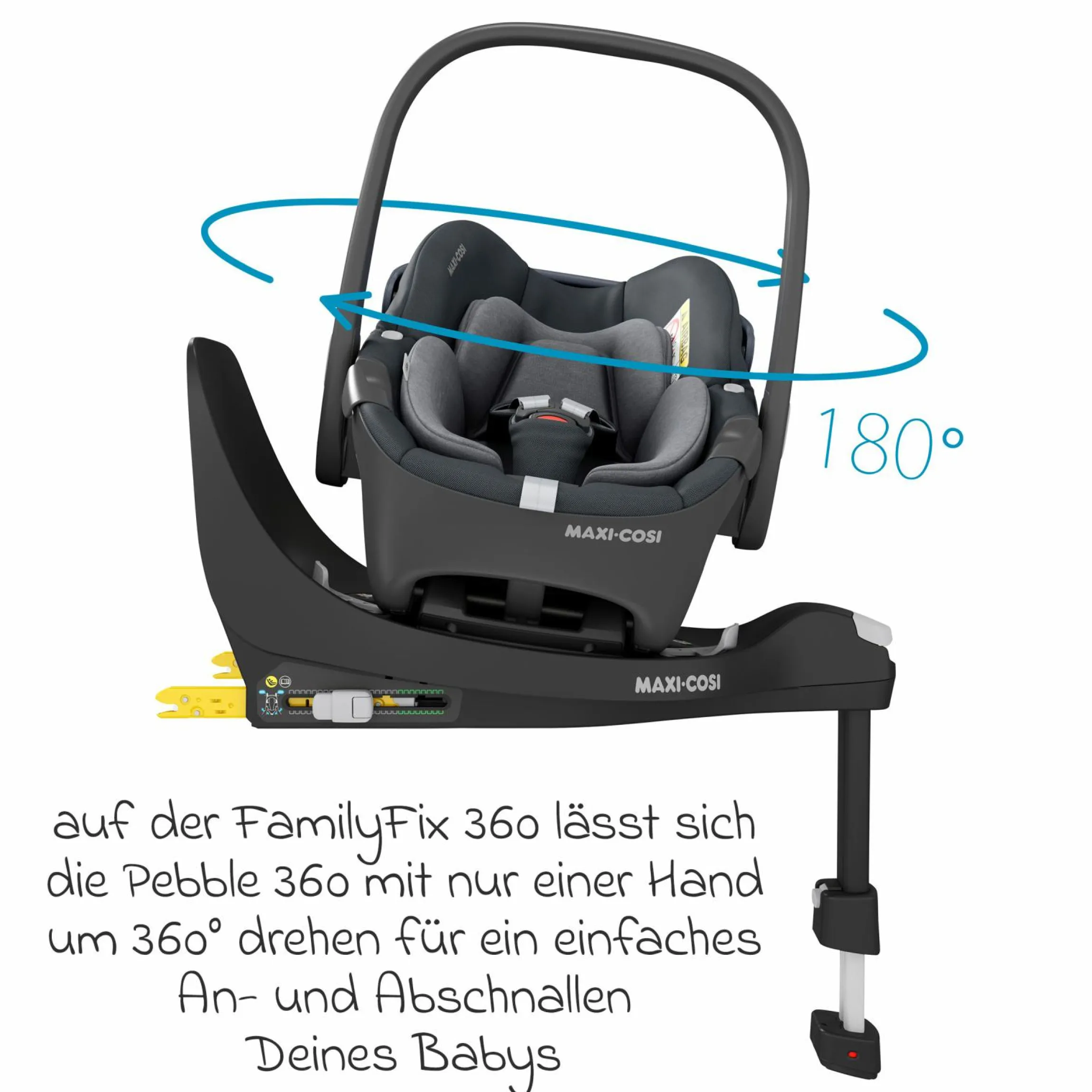Babyschale Pebble 360 i-Size drehbar ab Geburt - 15 Monate (40 cm - 83 cm) ClimaFlow, Easy-in Gurtsystem & G-Cell Seitenaufpralltechnologie - Essential Graphite - Kollektion 2025