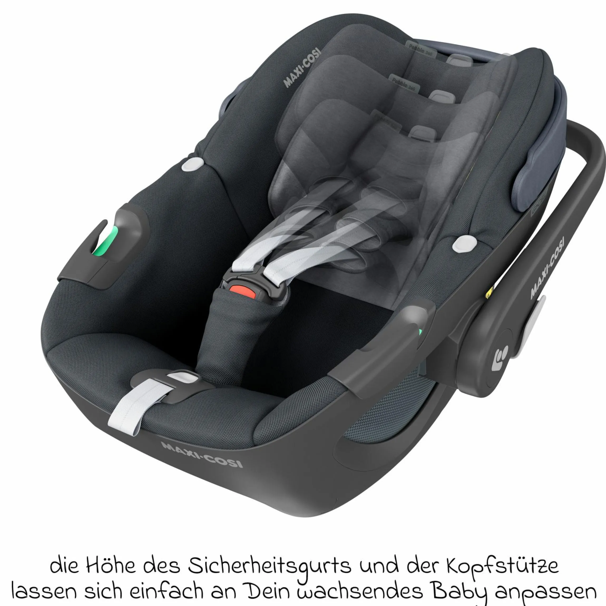 Babyschale Pebble 360 i-Size drehbar ab Geburt - 15 Monate (40 cm - 83 cm) ClimaFlow, Easy-in Gurtsystem & G-Cell Seitenaufpralltechnologie - Essential Graphite - Kollektion 2025