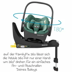 Babyschale Pebble 360 i-Size drehbar ab Geburt - 15 Monate (40 cm - 83 cm) ClimaFlow, Easy-in Gurtsystem & G-Cell Seitenaufpralltechnologie - Essential Green - Kollektion 2025