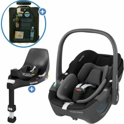 Babyschale Pebble 360 i-Size drehbar ab Geburt - 15 Monate (40 cm - 83 cm) inkl. Isofix-Basis FamilyFix 360 & Rückenlehnenschutz - Essential Black