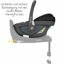 Babyschale Pebble 360 i-Size drehbar ab Geburt - 15 Monate (40 cm - 83 cm) inkl. Isofix-Basis FamilyFix 360 & Rückenlehnenschutz - Essential Black