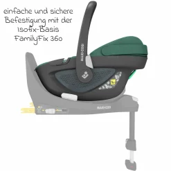 Babyschale Pebble 360 i-Size drehbar ab Geburt - 15 Monate (40 cm - 83 cm) inkl. Isofix-Basis FamilyFix 360 & Rückenlehnenschutz - Essential Green