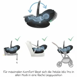 Babyschale Pebble 360 Pro i-Size drehbar ab Geburt - 15 Monate (40 cm - 83 cm ) mit flacher Liegeposition - Essential Graphite - Kollektion 2025
