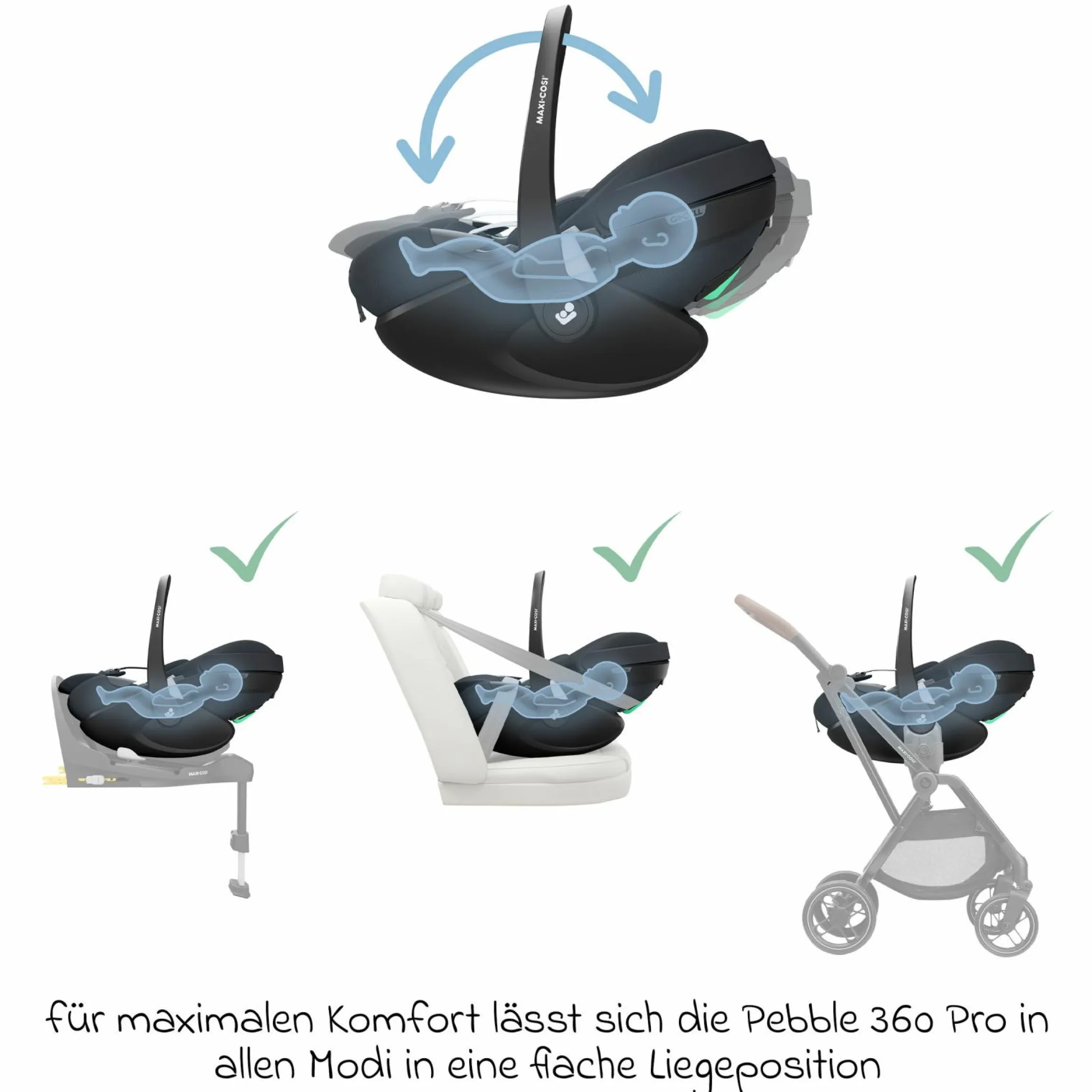Babyschale Pebble 360 Pro i-Size drehbar ab Geburt - 15 Monate (40 cm - 83 cm ) mit flacher Liegeposition - Essential Graphite - Kollektion 2025