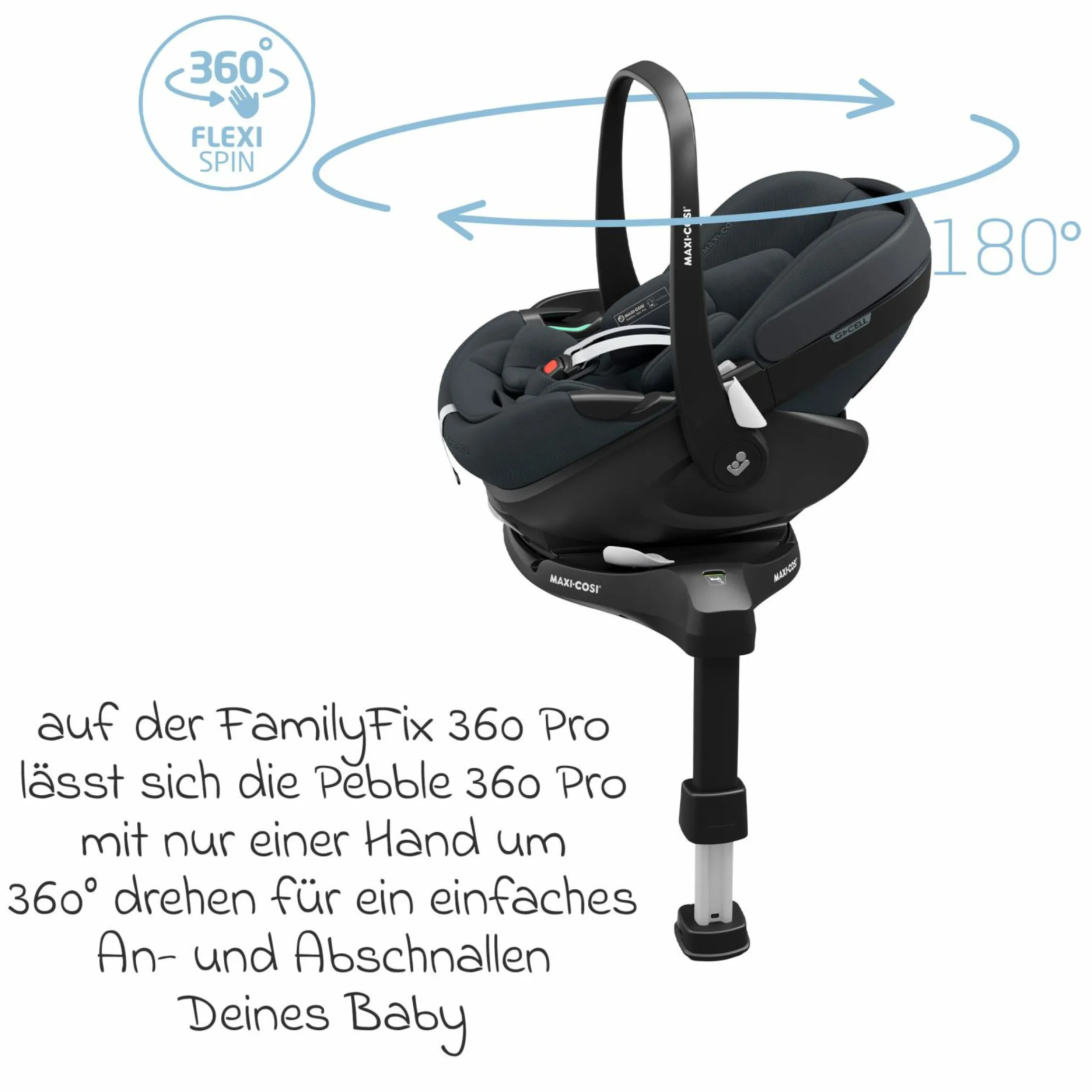Babyschale Pebble 360 Pro i-Size drehbar ab Geburt - 15 Monate (40 cm - 83 cm ) mit flacher Liegeposition - Essential Graphite - Kollektion 2025
