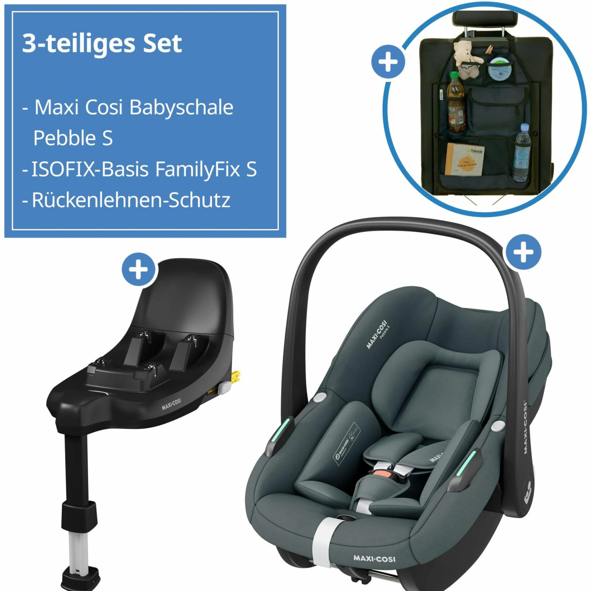 Babyschale Pebble S i-Size ab Geburt - 15 Monate (40 cm - 83 cm) nur 3,4 kg leicht inkl. Isofix-Basis FamilyFix S & Rückenlehnenschutz - Tonal Graphite