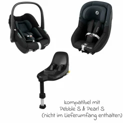 Babyschale Pebble S i-Size ab Geburt - 15 Monate (40 cm - 83 cm) nur 3,4 kg leicht inkl. Isofix-Basis FamilyFix S & Rückenlehnenschutz - Tonal Black