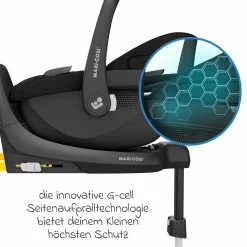 Babyschale Pebble S i-Size ab Geburt - 15 Monate (40 cm - 83 cm) nur 3,4 kg leicht inkl. Isofix-Basis FamilyFix S & Rückenlehnenschutz - Tonal Black